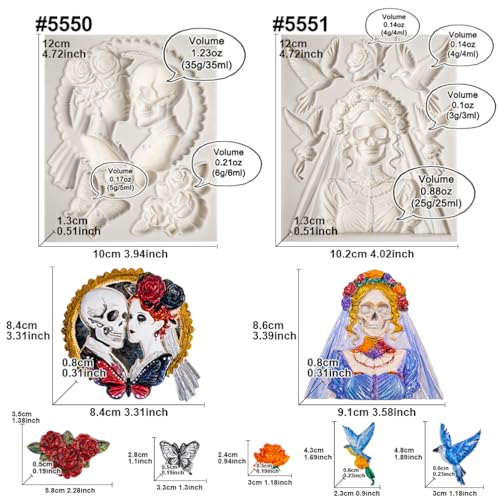 Skeleton Bride and Groom Clay Molds for Crafts (2 Count)