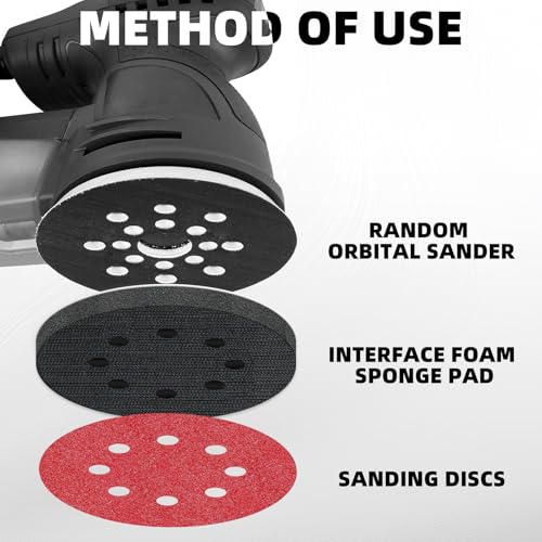 4 Pcs 5 Inch Foam Sponge Sanding Pads 8 Hole Hook and Loop Interface Pads for Random Orbital Sander (4 Count)