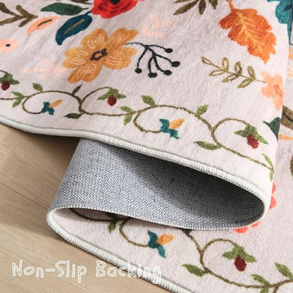 Living Room Rug 6x9 Rug Machine Washable Boho Area Rug Non Slip Floral Vintage Low Pile Large Rug for Living Room