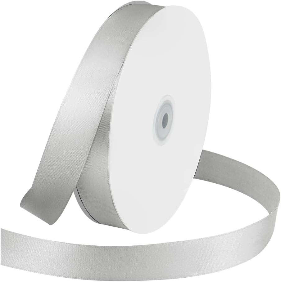 1 Inches x 100 Yards Polyester Satin Ribbon, Solid Color Silvery Satin Ribbon for Crafts, Gift Wrapping, Hair Bows, Wedding Party Decoration, Bow Making & Other Projects (Silvery) - Crafty Corner