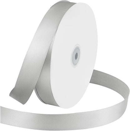 1 Inches x 100 Yards Polyester Satin Ribbon, Solid Color Silvery Satin Ribbon for Crafts, Gift Wrapping, Hair Bows, Wedding Party Decoration, Bow Making & Other Projects (Silvery) - Crafty Corner
