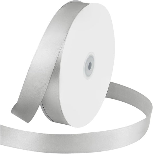 1 Inches x 100 Yards Polyester Satin Ribbon, Solid Color Silvery Satin Ribbon for Crafts, Gift Wrapping, Hair Bows, Wedding Party Decoration, Bow Making & Other Projects (Silvery) - Crafty Corner
