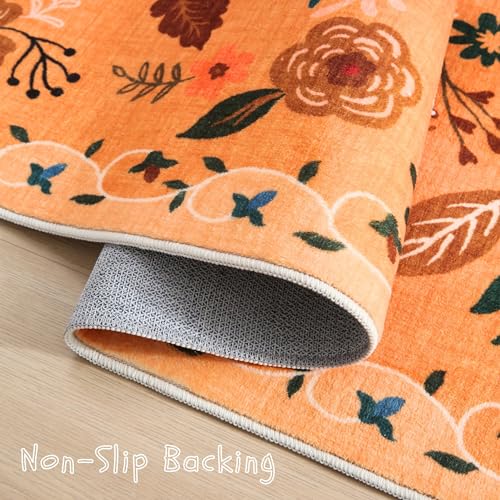 Bedroom Rug 3x5 Rug Washable Area Rug Non Slip Low Pile Boho Floral Small Carpet for Bedroom