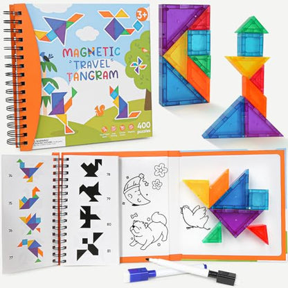 Magnetic Tangram Puzzle with 3D Building Blocks (7 Count)