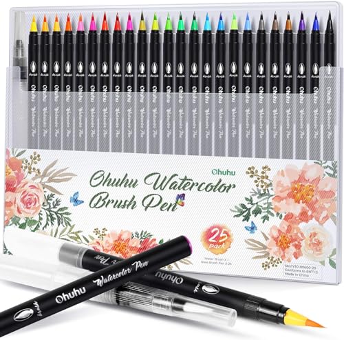 Professional Watercolor Brush Markers Pen 24 Colors of Ohuhu (25 Count)