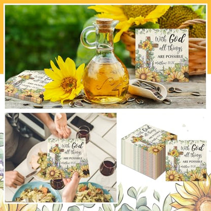 60 Pcs Sunflower Christian Cocktail Paper Napkins 6.5 x 6.5 Inches