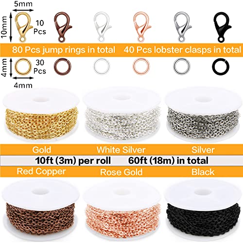 60ft Jewelry Necklace Chains 2mm Jewelry Chain Links for Making Bracelets Earrings DIY Craft Supplies Findings (60 Foot)