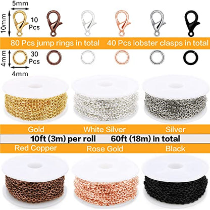 60ft Jewelry Necklace Chains 2mm Jewelry Chain Links for Making Bracelets Earrings DIY Craft Supplies Findings (60 Foot)