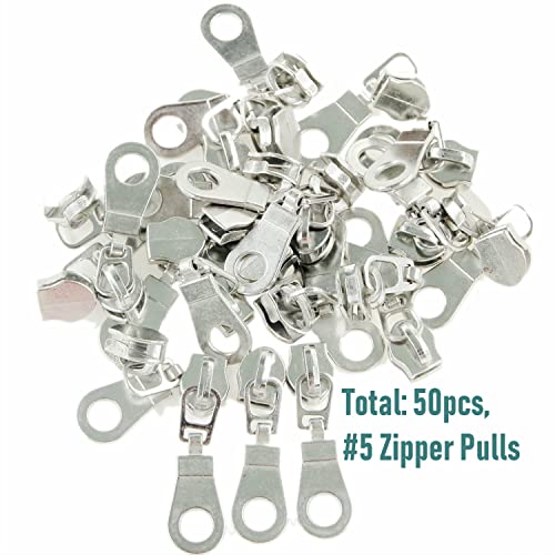5 Silver Metallic Nylon Coil Zippers by The Yard Bulk 10 Yards Zipper Tape with 25pcs Silver Sliders for DIY Sewing Tailor Craft Bag