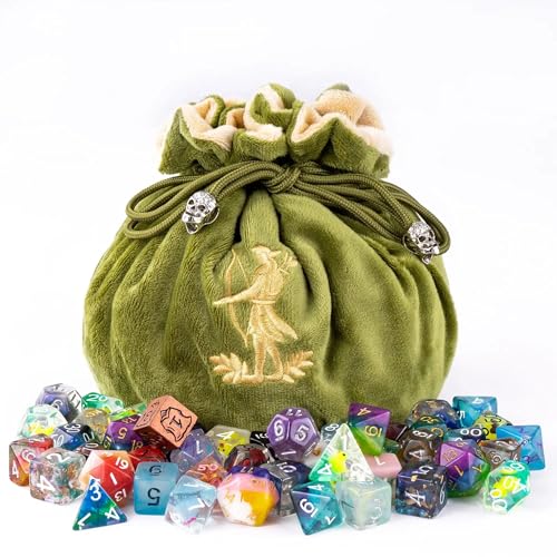 Large DND Dice Bag with Pocket Olive Green Storage Bag for D&D Games