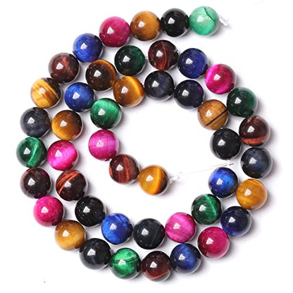 60pcs 6mm AAA Natural Colorful Tiger Eye Stone Beads Gemstone Round Spacer Loose Beads for Jewelry Making DIY Bracelet Necklace (16 Count)