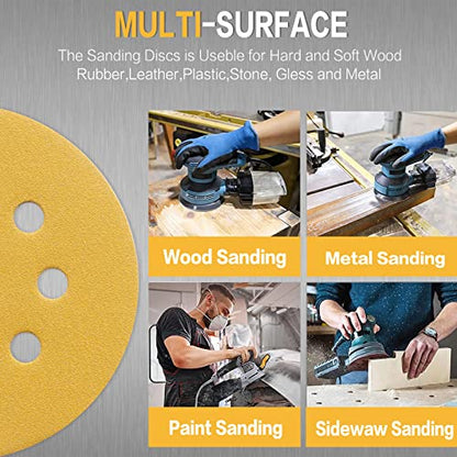 100PCS 5 Inch Sanding Discs 180 Grit Random Orbit Sander Sandpaper (100 Count)