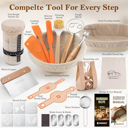 Sourdough Starter Kit with Banneton Bread Proofing Basket Set
