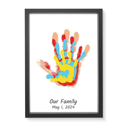 Family Handprint Kit, DIY Baby Hand Print Kit-Father's Day Gift - New Parent Gifts Ideas Hand and 4 Sheets Footprint Keepsake with Baby-Safe Paint(Black)