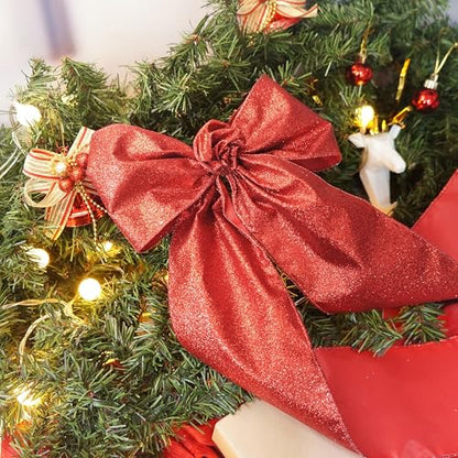 Glitter Wired Ribbon 4" x 10 Yards Red for Christmas Home Decor Bow Gift Wrapping DIY Crafts Wreath (30 Foot)