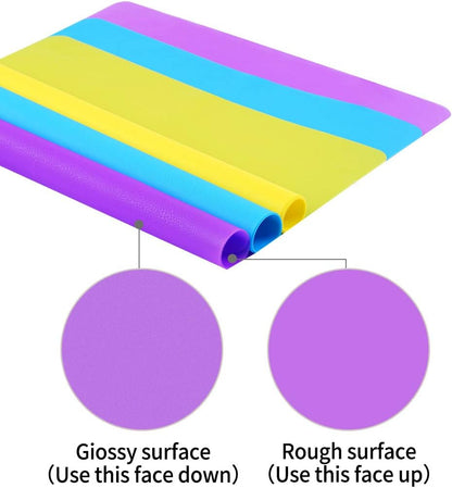 3 Pack Silicone mat Large Silicone Sheets for Crafts, Liquid, Resin Jewelry Casting Molds Mat, Silicone Placemat 15.7” x 11.8” (Blue& Purple & Yellow) - Crafty Corner