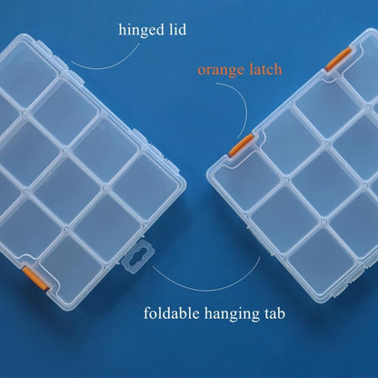 BangQiao 4 Pack 12 Grids Clear Plastic Storage Box with Dividers, Transparent Organizer Container Case for Small Parts, Bead, Button, Jewelry, Diamond, Craft Supplies,Sewing Kit, DIY Accessories