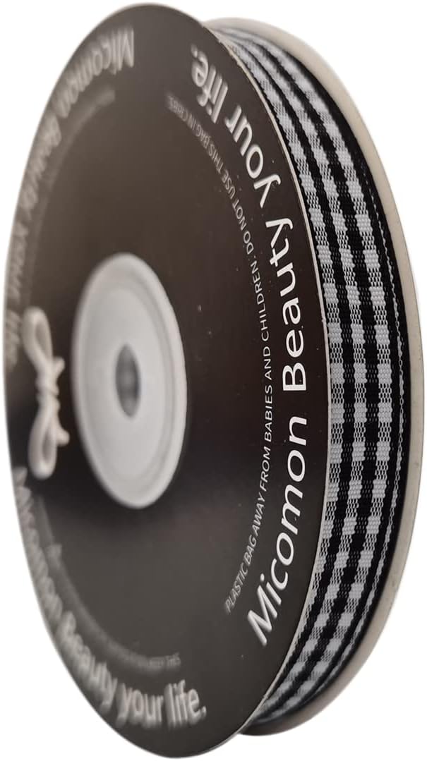 Buffalo Check Ribbon Black and White Gingham Ribbon 25 Yards for Crafts (3/8", Black) - Crafty Corner