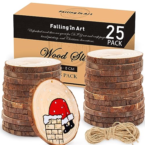 2.3 3.1 Inches Natural Wood Slices Set for Crafts (25 Count)