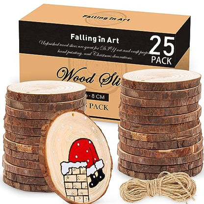 2.3 3.1 Inches Natural Wood Slices Set for Crafts (25 Count)