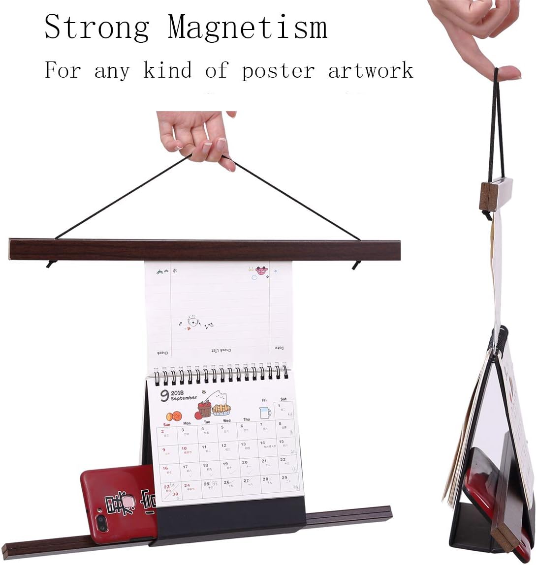 Ywlake Magnetic Poster Hanger, 17x24 17x11 17x22 Poster Frame Wood Wooden Magnet Print Posters Dowel Scroll Hanger Hangers Hanging Kit for Walls Map Canvas Artwork (Walnut, 17")