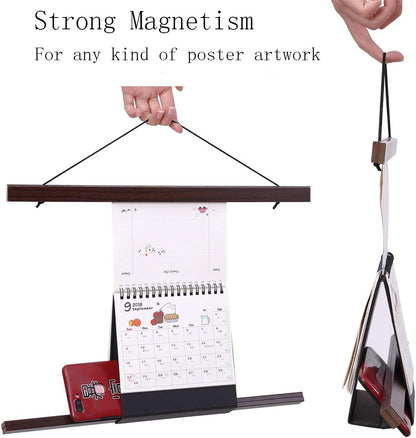 Ywlake Magnetic Poster Hanger, 9x12 9x14 9x17 Poster Frame Wood Wooden Magnet Print Posters Dowel Scroll Hanger Hangers Hanging Kit for Walls Map Canvas Artwork (Walnut, 9")