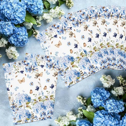 60 Pack 3 Styles Blue Floral Napkins for Decoupage Toile Napkins Flower Cocktail Decorative Paper for Birthday Party Beautiful Gorgeous