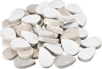 MECCANIXITY 200g Ceramic Mosaic Tiles for Crafts Bulk, Raindrop White Ceramic Tiles for Mosaic Kits Garden Stepping Stone Cup Mat