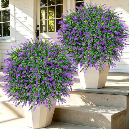 2 Pack UV Resistant Artificial Lavender Boxwood Plants Outdoor (2 Count)