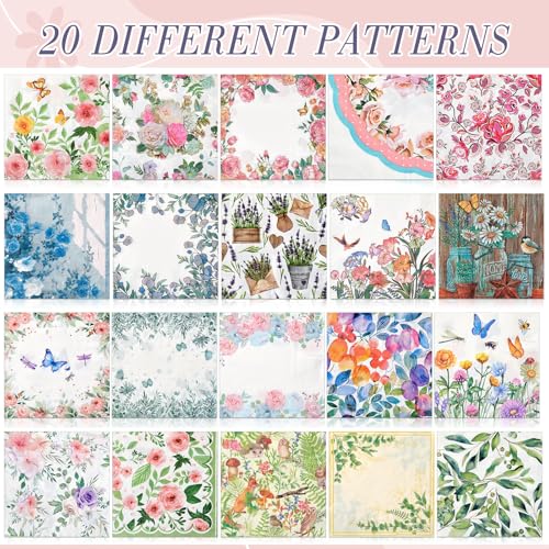 20 Pack Decoupage Napkins Floral Cocktail Decorative Paper Napkins (20 Count)