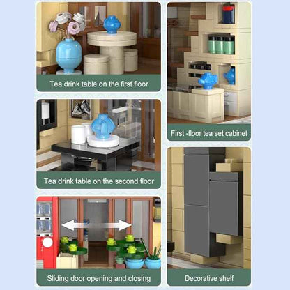 CaDA Japanese Style Tea House Building Block, Master C66010W Japan Street Shop Brick Set with Lights, 1200PCS Modular House Idea Gift for Boys Adults