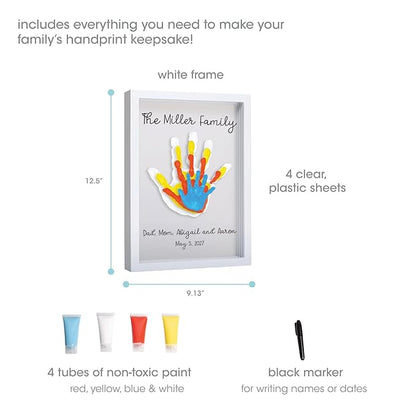 Pearhead Clear Family Handprint Frame, Gift for Moms from Kids, DIY Art Print Keepsake, Wall Home Decor, Gift for New and Expecting Parents, 4 Paint Colors Included