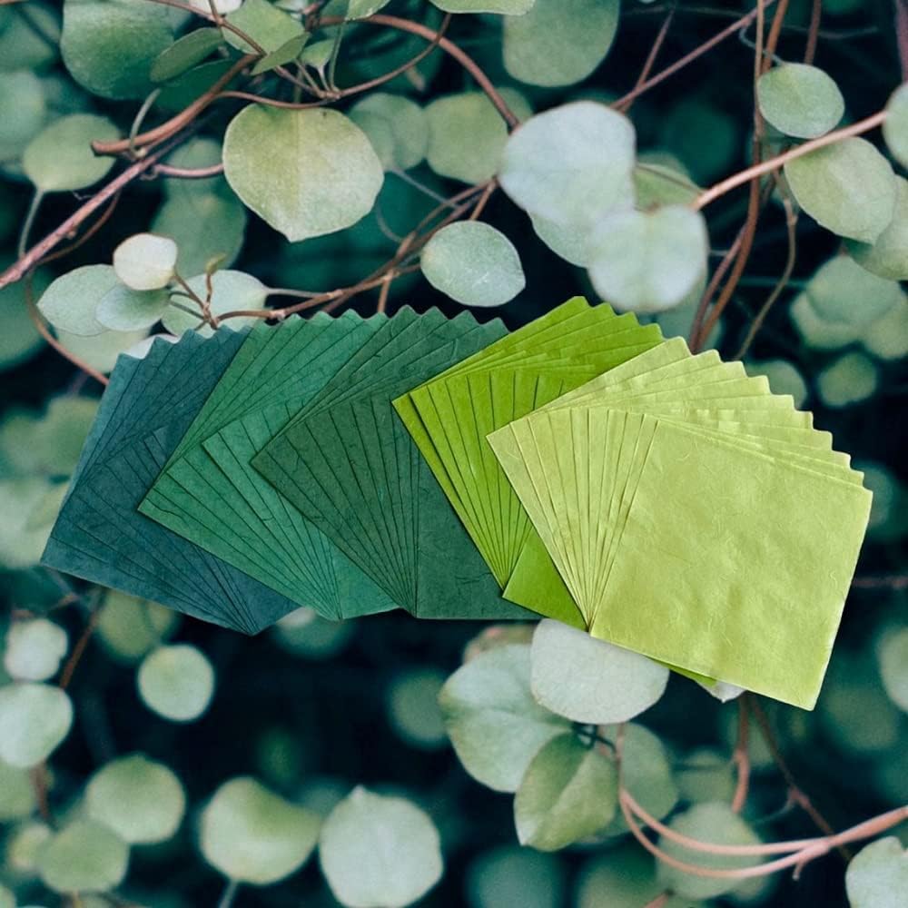 50 Sheets 6 x 6 Inches Natural Fiber Mulberry paper Sheets Square Origami Paper Arts Folding Craft, Decoration Paper, Square Folding Paper for DIY Crafts (Green Tone, 6x6 Inch) - Crafty Corner