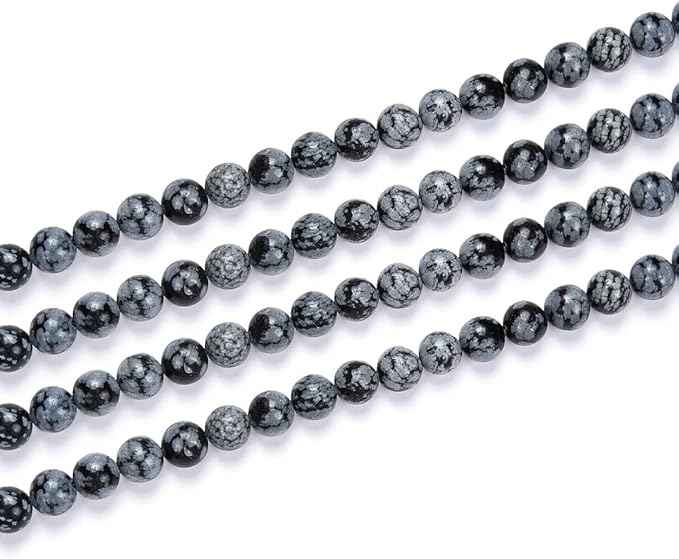 180pcs Adabele Natural Snowflake Obsidian Healing Gemstone 4mm (0.16 inch) Small Round Beads Gem Stone Spacer for Craft Jewelry Making GF14-4