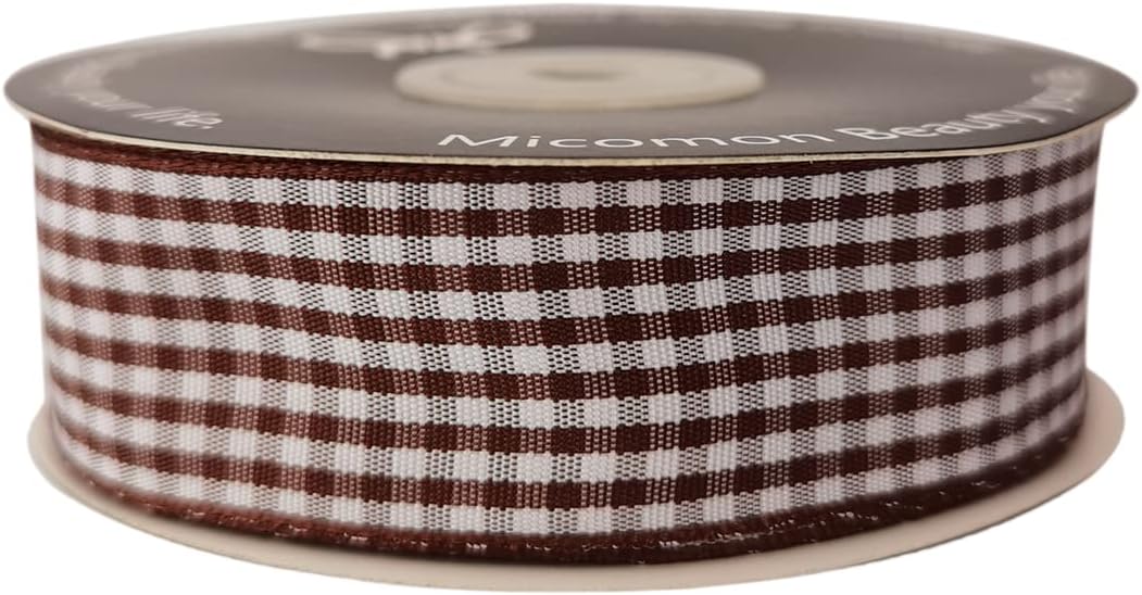Brown Gingham Plaid Checked Ribbon 25 Yard Each Roll 100% Polyester (1", Brown) - Crafty Corner