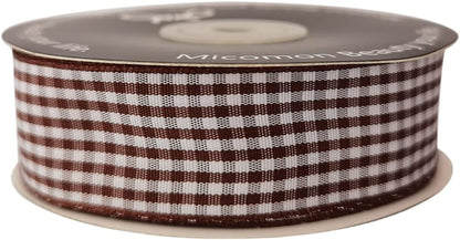 Brown Gingham Plaid Checked Ribbon 25 Yard Each Roll 100% Polyester (1", Brown) - Crafty Corner