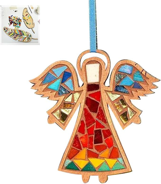 TATREBCRE DIY Mosaic Kit for Adults – Feather, Bird, Cat & Heart Designs – Christmas Gift Arts and Crafts Kit with Grout & Tools – Easy Mosaic Craft for Beginners (Angel)