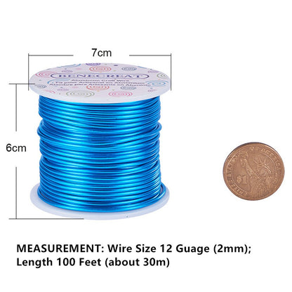 BENECREAT 12 17 18 Gauge Aluminum Wire (12 Gauge,100FT) Anodized Jewelry Craft Wire Beading Floral Colored Aluminum Craft Wire for Garden, Model Making - Deep Blue