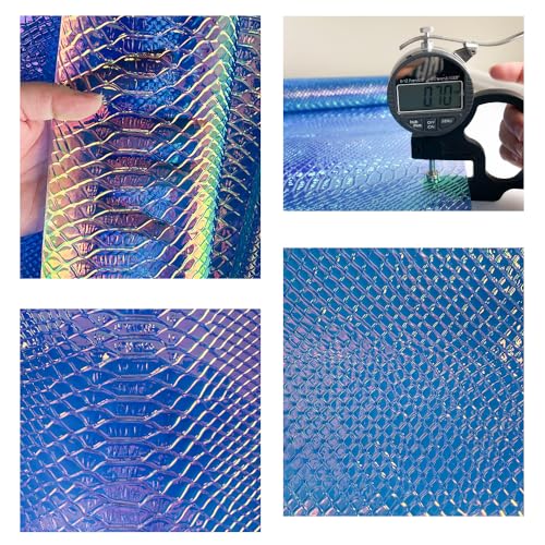 Iridescent Transparent Embossed Vinyl Holographic Blue Clear PVC Vinyl Craft Film 16"×54" for Sewing DIY Projects