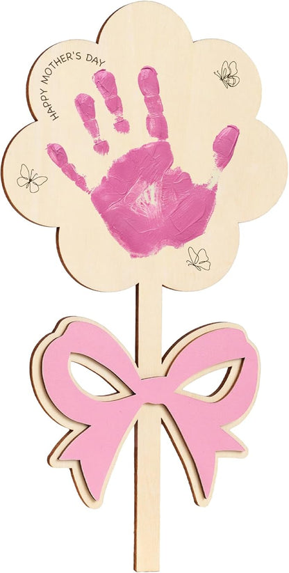 HYPERI DIY Mothers Day Crafts for Kids Handprint Art, Handprints Wooden Rose Flower Bouquet, Mothers Day Gifts for Mom from Kids, for Grandma from Grandkids, Mothers Day Keepsake Craft (Ribbon)
