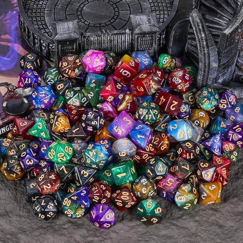 Starry Glitter Polyhedral Dice Set with Drawstring Pouch (182 Count)