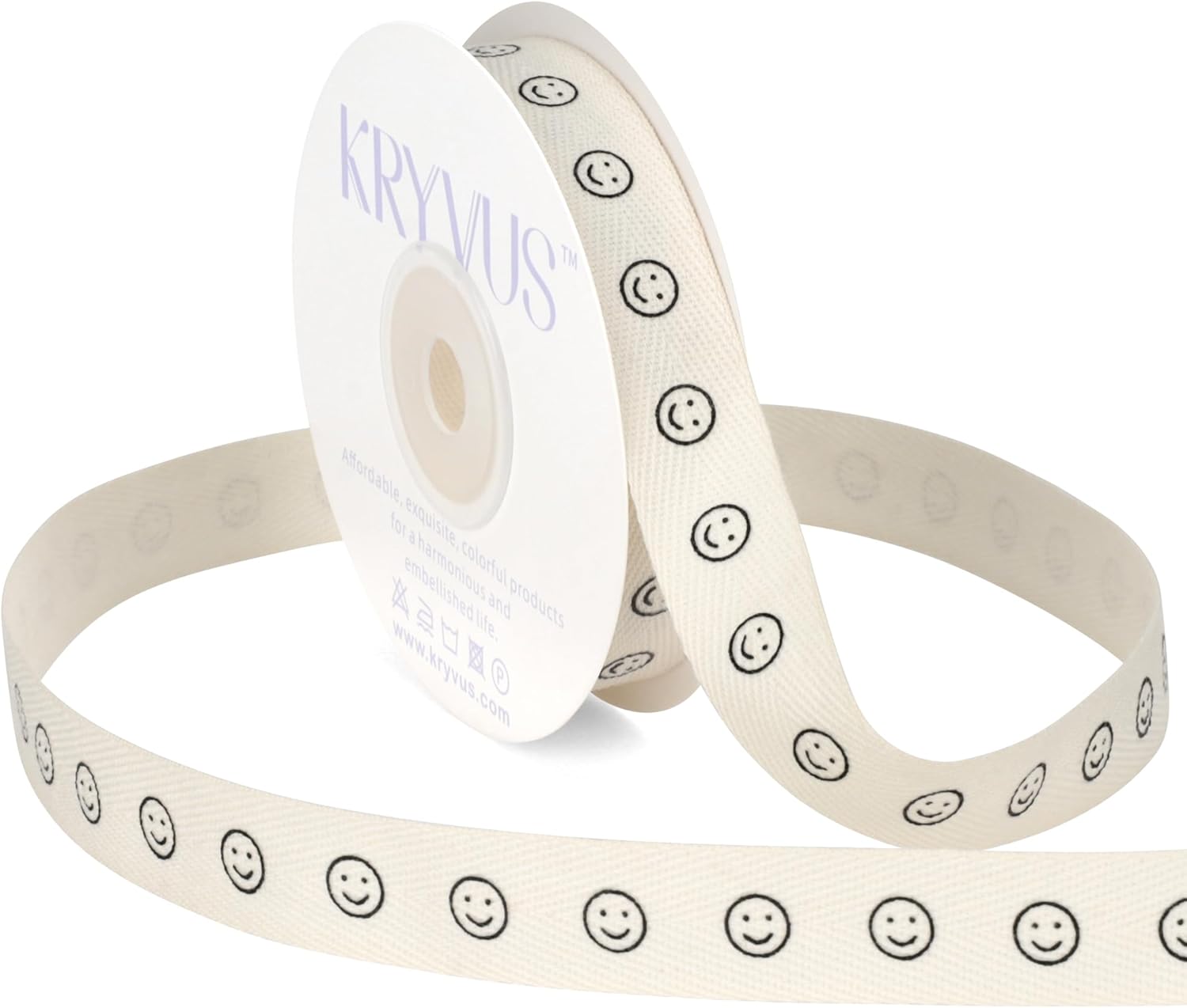 Smiley Faces Ribbon - 5/8 Inch x 12 Yards Natural Twill Tape Ribbon, Cotton Herringbone Ribbons for Gift Wrapping, Birthdays, Weddings, Christmas, Anniversaries, Valentine's Day, Mother's Day - Crafty Corner