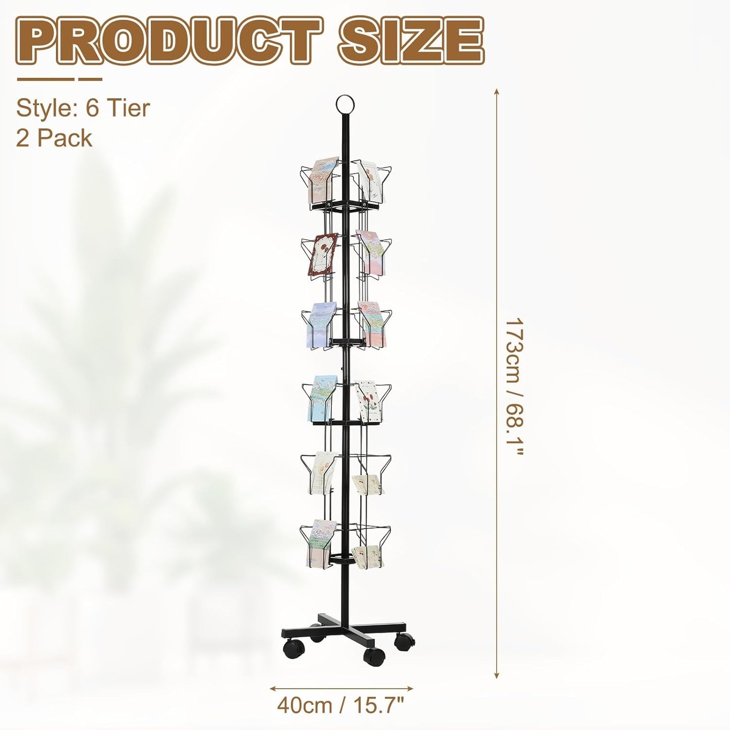 PATIKIL 2Pack 6 Tier Rotating Greeting Card Rack, Metal Spinning Greeting Card Display Stand Portable Postcard Rack Holder Organizer for Postcard Sticker Photo Desk Book Stamp, Black