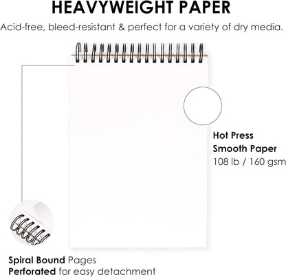 Fingraspuro 9"x12" Sketch Book, 100 Sheets, 108lb/160gsm, Top Spiral Bound Sketch Pad, Art Supplies, Sketchbook for Drawing, Acid-Free Hot Press Drawing Pad, Suitable for Various Art Tools
