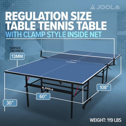 JOOLA Inside Professional MDF Indoor Ping Pong Table with Quick Clamp Table Tennis Net and Post Set - 10 Minute Easy Assembly - Tournament Quality - Foldable with Single Player Playback Mode