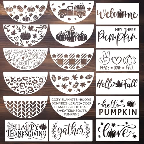Fall Stencils for Painting on Wood Half Circle Stencils for Crafts Reusable (18 Count)