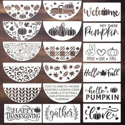 Fall Stencils for Painting on Wood Half Circle Stencils for Crafts Reusable (18 Count)