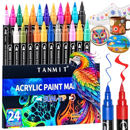 24 Colors Dual Tip Acrylic Paint Markers (24 Count)