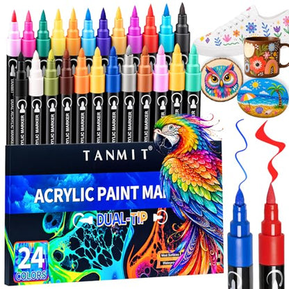 24 Colors Dual Tip Acrylic Paint Markers (24 Count)
