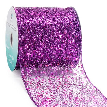 Sparkling Glitter Mesh Wired Ribbon 4" x 10 Yards Purple for Christmas Home Decor Bow Gift Wrapping DIY Crafts Wreath (30 Foot)